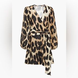 GANNI
Leopard-print linen and silk-blend voile mini wrap dress
Size: DE 38